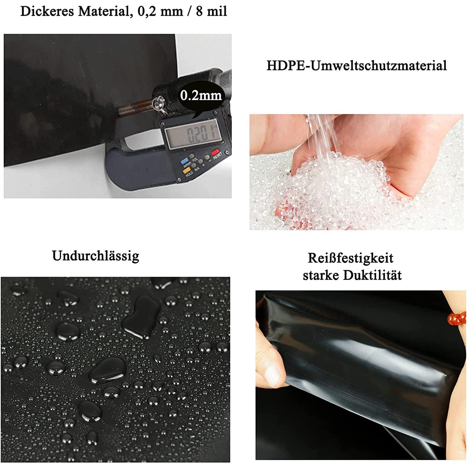 Rivestimento per laghetto in polietilene ad alta densità, spessore 2 mm, pellicola flessibile e impermeabile per laghetti per pesci, giardini, fontane e cascate, ideale per piante acquatiche e pesci