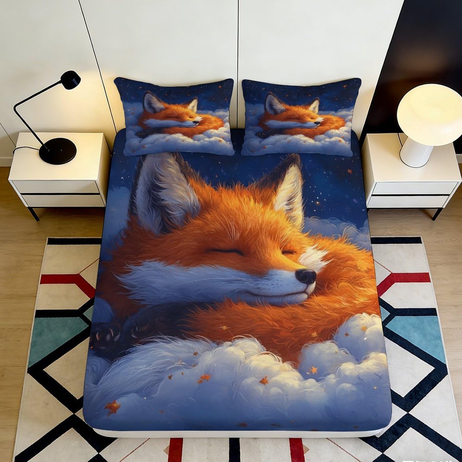 Jqzkxnhpbr Style-10 3D Printed Sleeping Fox Fitted Sheet Microfiber Soft Anti-Slip Cartoon Animal Mattress Cover For Bedroom Guestroom Decor 90X200x25cm