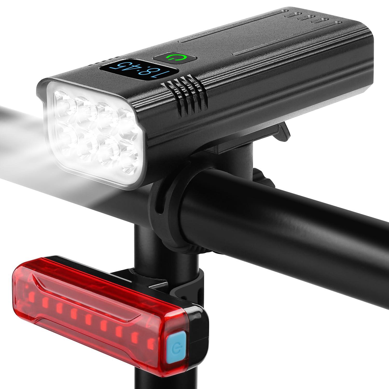 Bike Lights Front and Back, 8000 Lumens Super Bright 8 LED Bike Light, 6400mAh USB Rechargeable Bicycle Lights, Power Display & 5 Lighting Modes, Waterproof Headlight and Taillight for Road Mountain