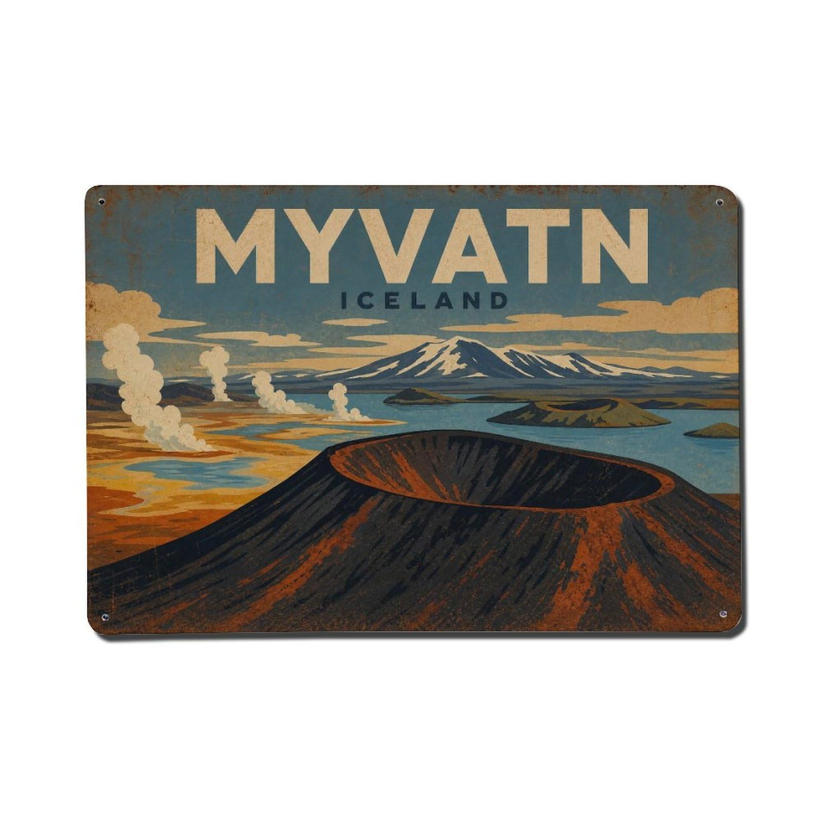 Retro Travel Iceland Myvatn Metal Tin Sign