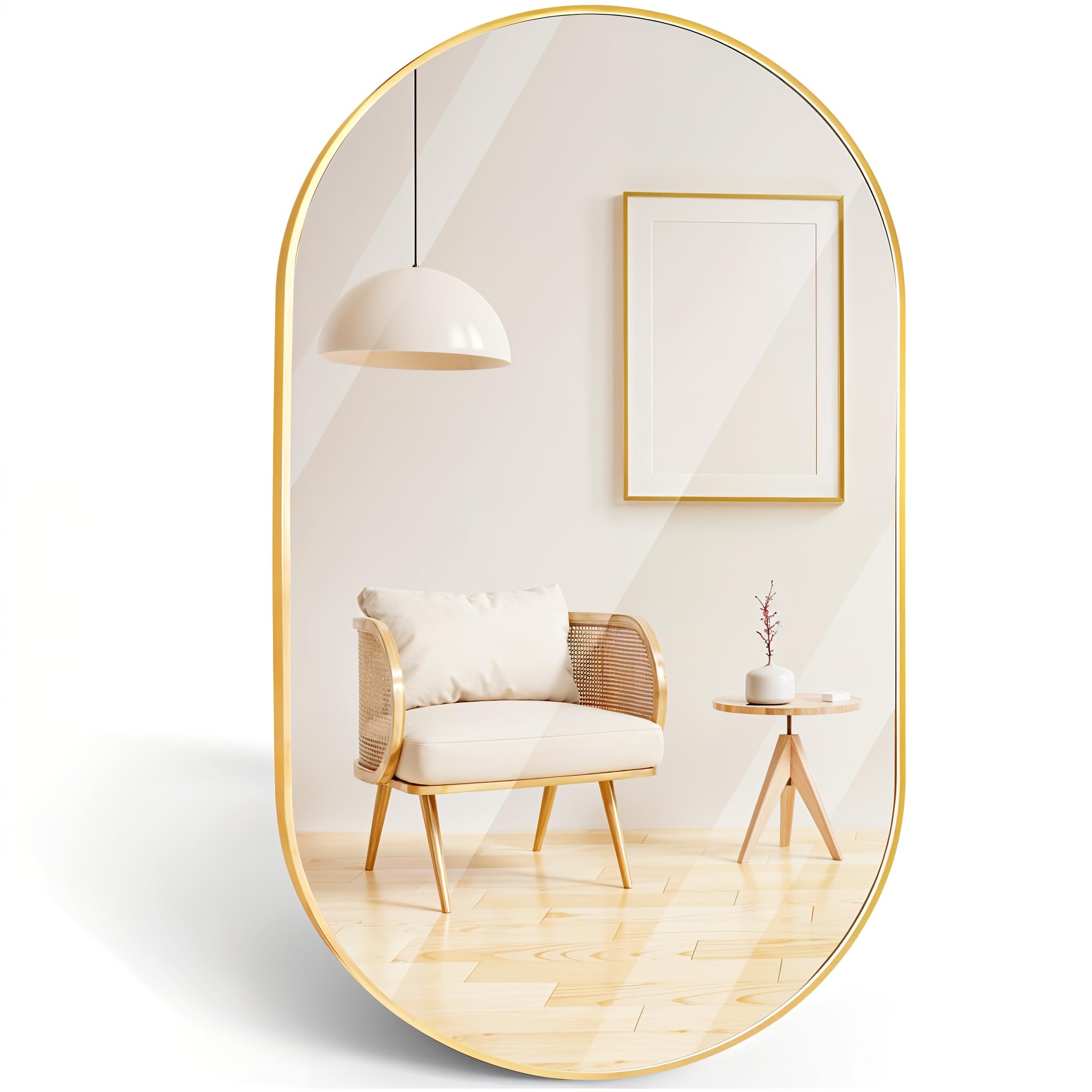 Marctani Espejo Ovalado con Marco de Metal - Espejo Baño Moderno - Espejo de Pared Decorativo para Entrada, Recibidor, Dormitorio o Pasillo - Espelho Casa de Banho (Dorado, 70 x 40 cm)
