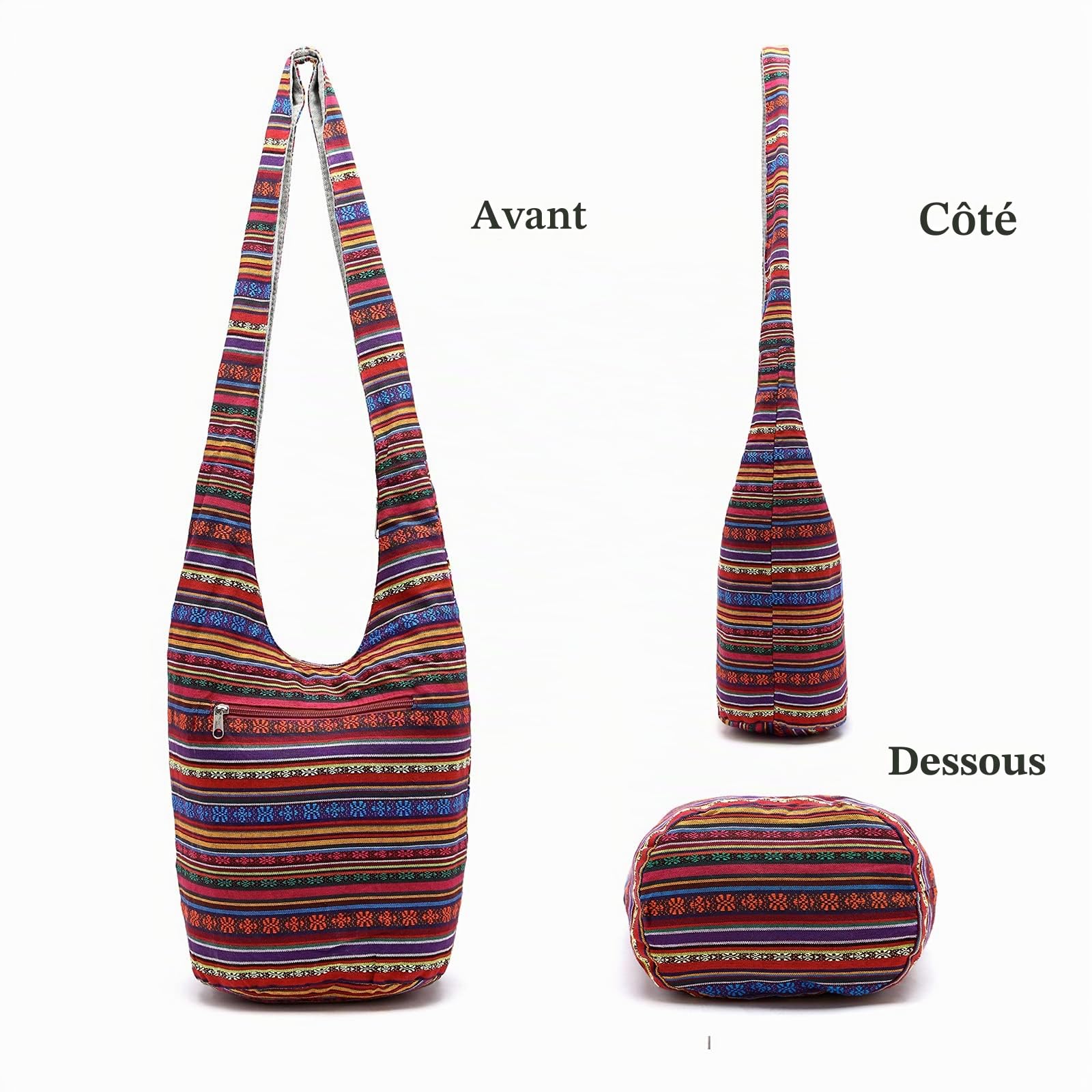 Sac D'épaule Femme Hippie Sac à Bandoulière Poids Léger Sacs à Main pour Voyage Plage École Randonnée Pique-Nique Rouge