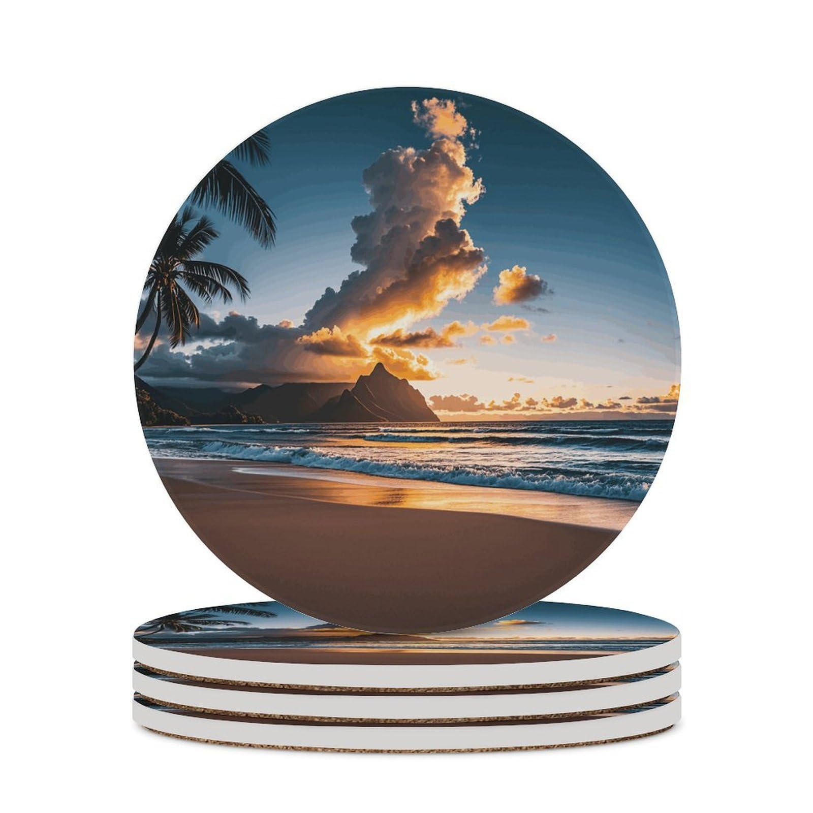 Dessous de verre en céramique illustrée motif nuages et plage de qualité supérieure