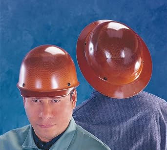 MSA 454672 Skullgard Full-Brim Hard Hat with Staz-on Pinlock Suspension | Non-slotted Cap, Made of Phenolic Resin, Radiant Heat Loads up to 350F - Standard Size in Brown