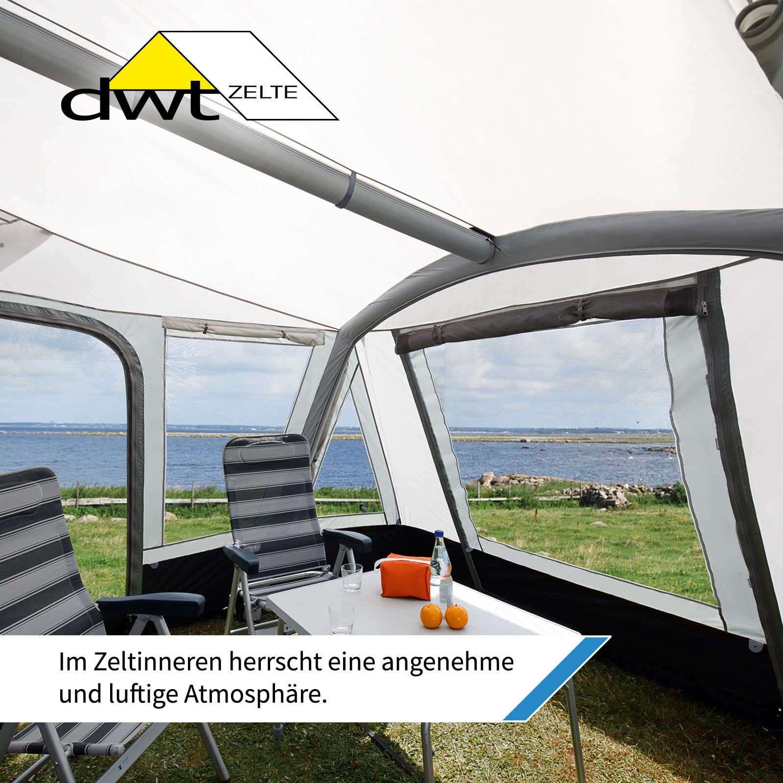 dwt Wohnwagen Luft-Vorzelt Fortuna Air mit 280 cm Tiefe, Breite 300 cm, leichtes Reisezelt inkl. Abspannmaterial, Luftpumpe und Tragetasche