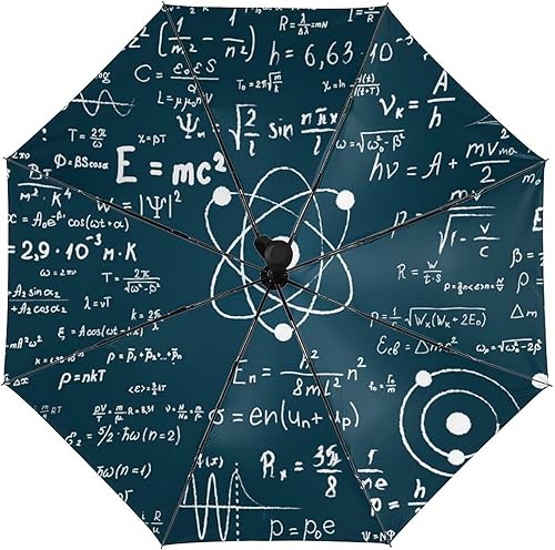 Physics and Mathematical Science Formula Travel Umbrella Windproof 3 Folding Compact Umbrella for Rain Auto Open Close for Men Women