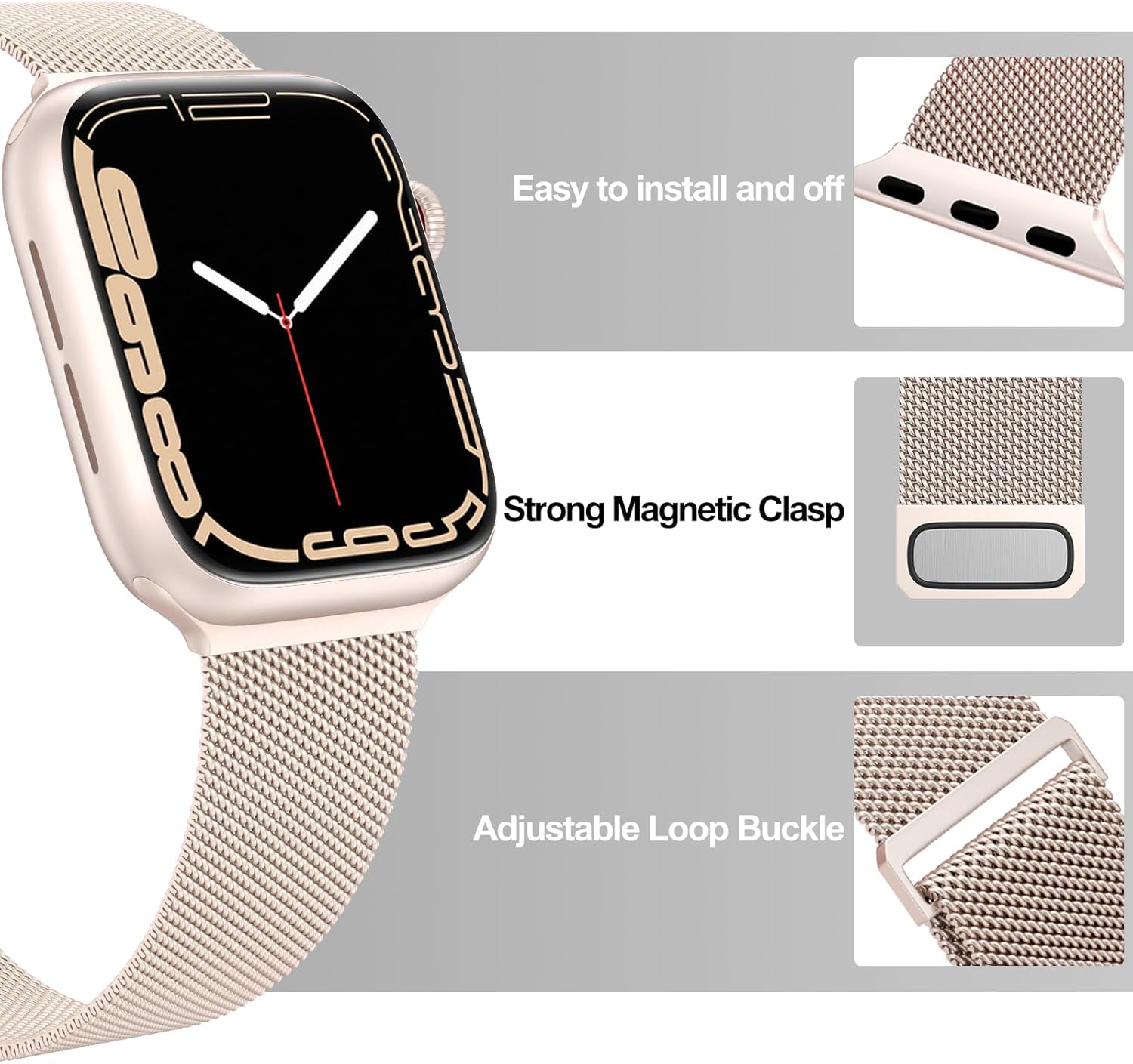 EPULY Compatible with Apple Watch Band 38mm 40mm 41mm 42mm Series 10 11, Stainless Steel Mesh Loop Magnetic Clasp Bands for iWatch Series 9 8 7 6 5 4 SE3 2 Women Men - 42/41/40/38mm Rose Gold - Image 4
