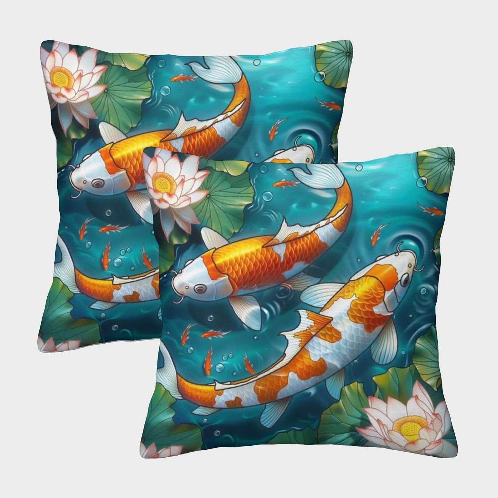 PHQAZWSXE Koi Fish Pillow Cases Pack of 2 Cozy Pillowcase Animal Cushion Covers Zippered Decor for Couch Livingroom 50x50cm