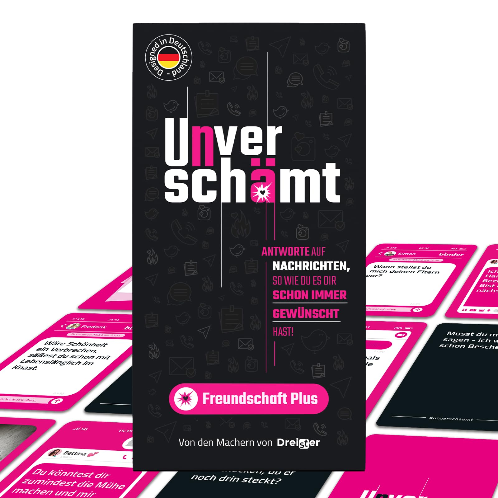 Dreister UNVERSCHÄMT Gesellschaftsspiele für Erwachsene - Freundschaft Plus - Designed in Deutschland - Kartenspiel mit 480 Karten - Partyspiele/Spiele für Erwachsene - Ideale Geschenkidee