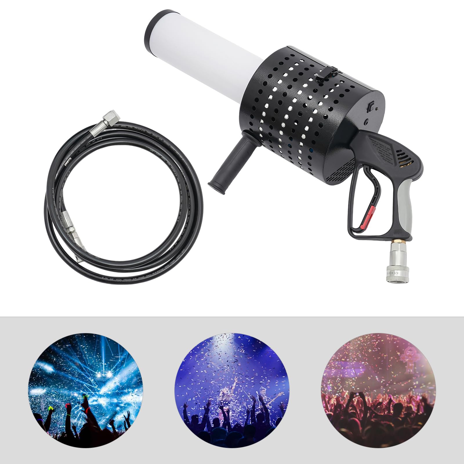 Macchina Lanciatore di Coriandoli Professionale Con Tubo D'aria Da 10 Piedi Portatile per Feste, Casa, Bar, Banchetti, Spettacoli Dal Vivo (Senza Coriandoli)
