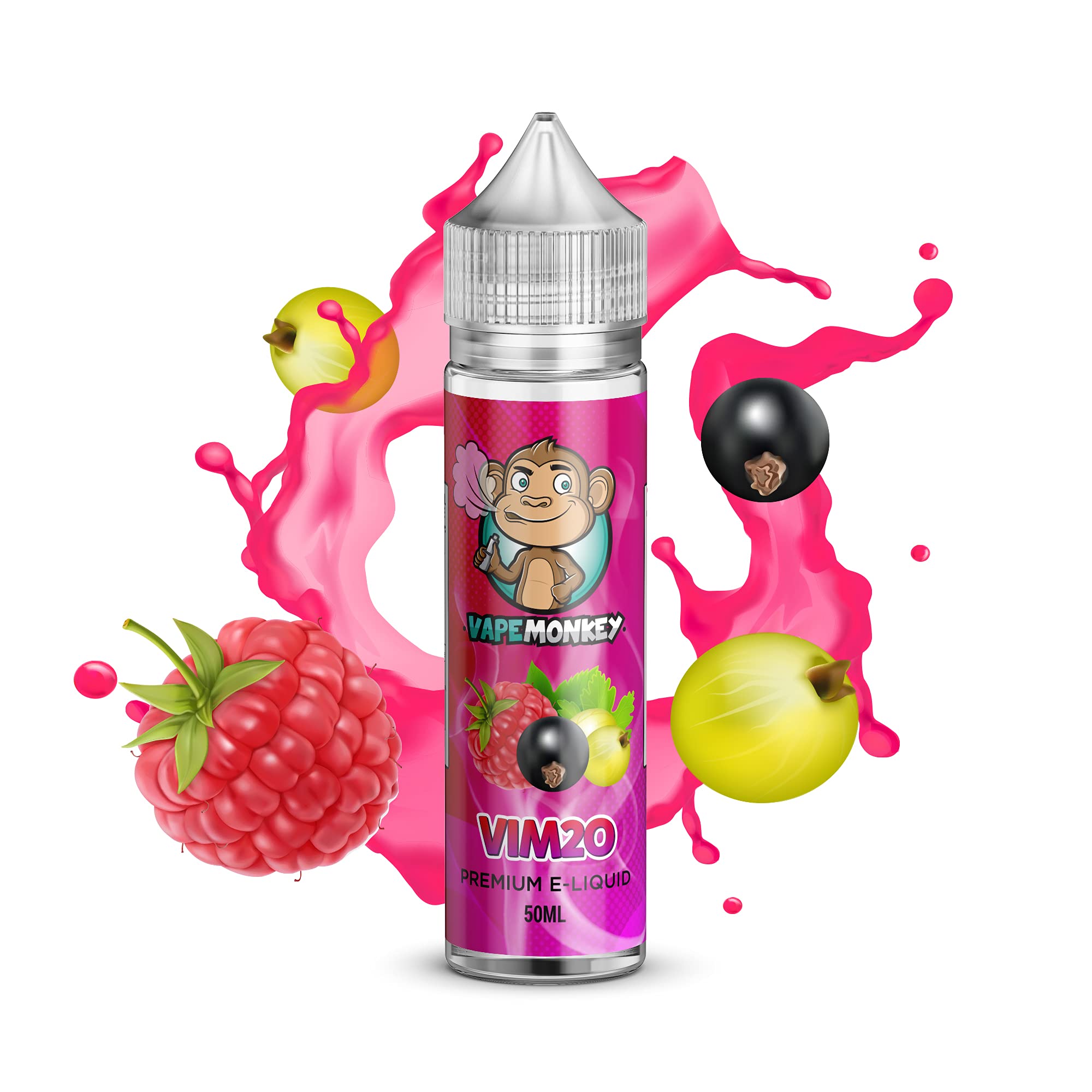 Vape Monkey Vim20 50ml Vape Juice No Nicotine - 50/50 Vape Liquid - Grape Raspberry Berries - No Nicotine Shots - For E Cigarette, Vape Pen and Vape Mod - Smooth E Liquid