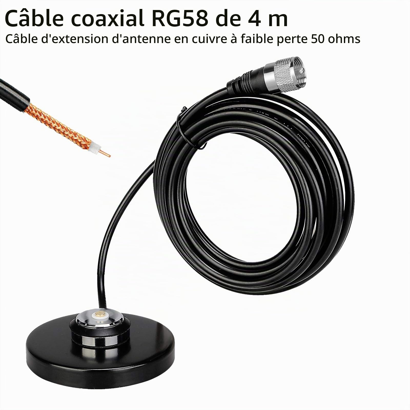 Retevis MR200 NMO Antenne de Voiture Double Bande 2 m/70 cm 144/430MHz Antenne Magnétique avec Base d'Antenne et RG58 Câble Coaxial Compatible avec Retevis RT95 ICOM Kenwood Yaesu TYT Amateur Radio