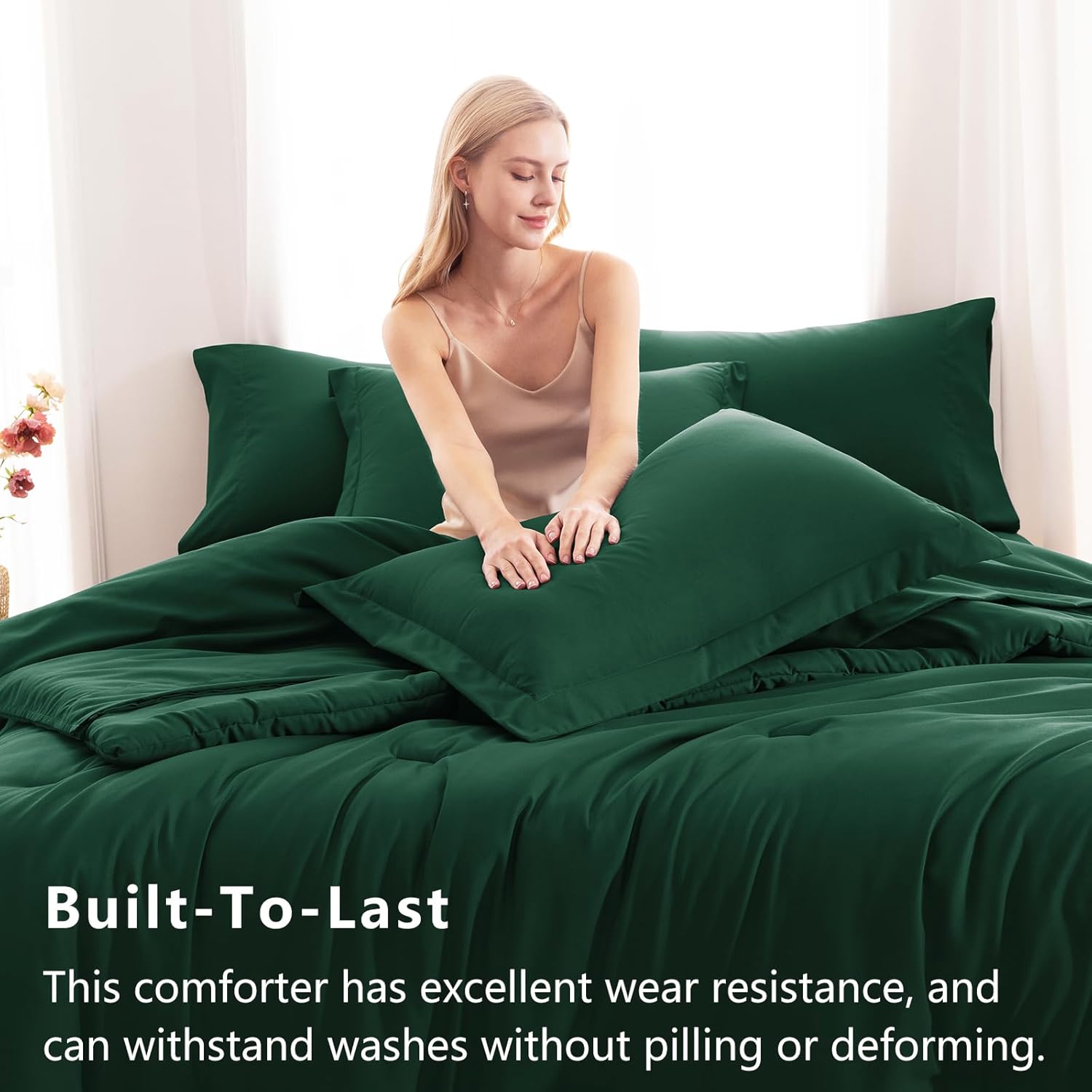 CozyLux Full Comforter Set Emerald Green, 7 Pieces Bed in a Bag Bedding Comforter Set with Sheets, All Season Boho 7PC Bed Sets with Comforter, Fitted Sheets, Flat Sheets, Pillow Shams and Pillowcases - Image 3