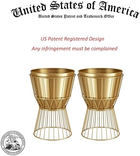 Miniatura 6 de Maceta con soporte, maceta de metal dorado con soporte, macetas modernas únicas de 12 pulgadas para interiores con soporte dorado con drenaje,