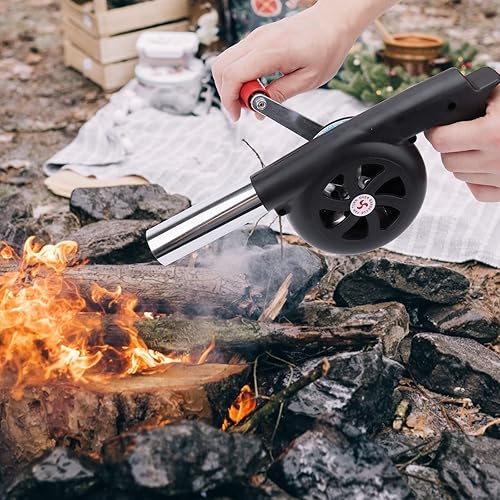 Miniatura 7 de GkGk Ventilador de barbacoa de manivela, soplador de aire portátil para barbacoa al aire libre, fuelle de fuego, camping y senderismo picnic