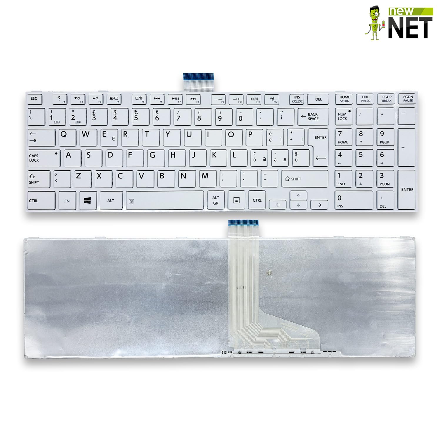 new net - Tastiera Compatibile con Notebook Toshiba Satellite C855, C875, L855, L858, L862, L875, P855, P858, P862 [Frame Bianco - Layout ITA]
