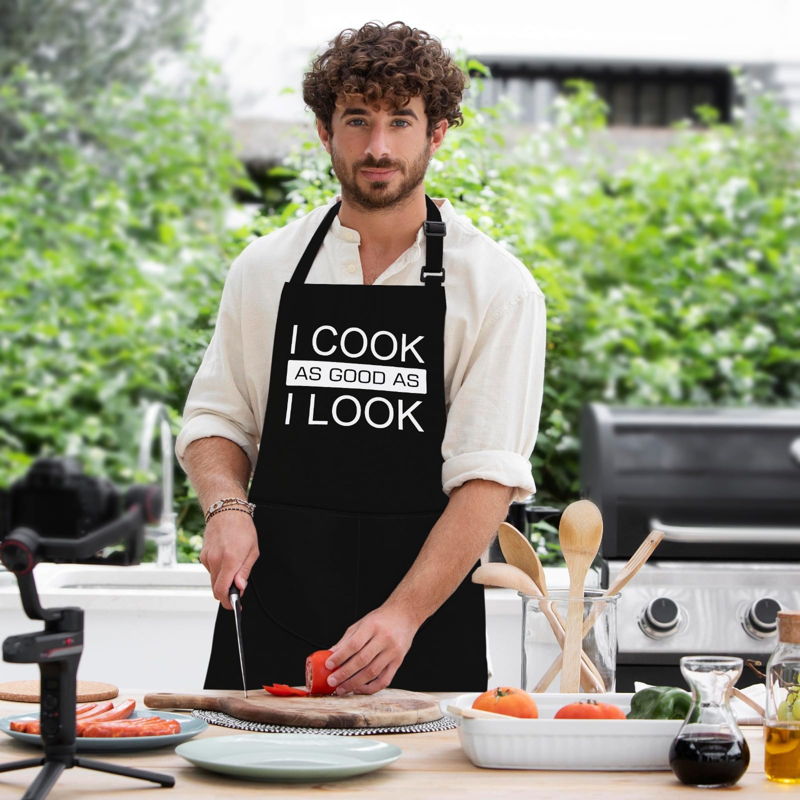 LINEN CLOSET® Adjustable Bbq Aprons for Men Women Funny Chef Aprons Christmas Grilling Gifts for Dad Son Father Husband with 2 Pockets-I Cook as Good as I Look Apron - Image 2