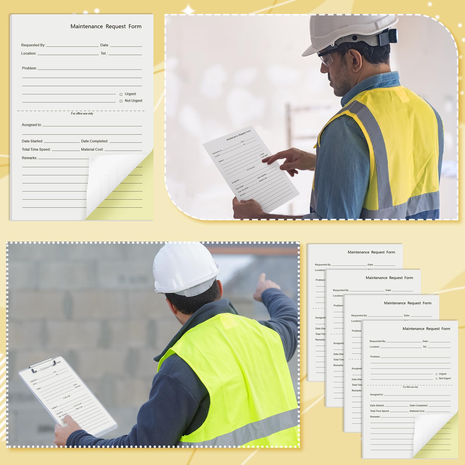 Clabby Lot de 400 carnets de demandes d'entretien, formulaires/feuillets en 2 parties, sans carbone, 11,8 x 18,8 cm, formulaires de demande de réparation, 50 ensembles par bloc, pour la gestion des