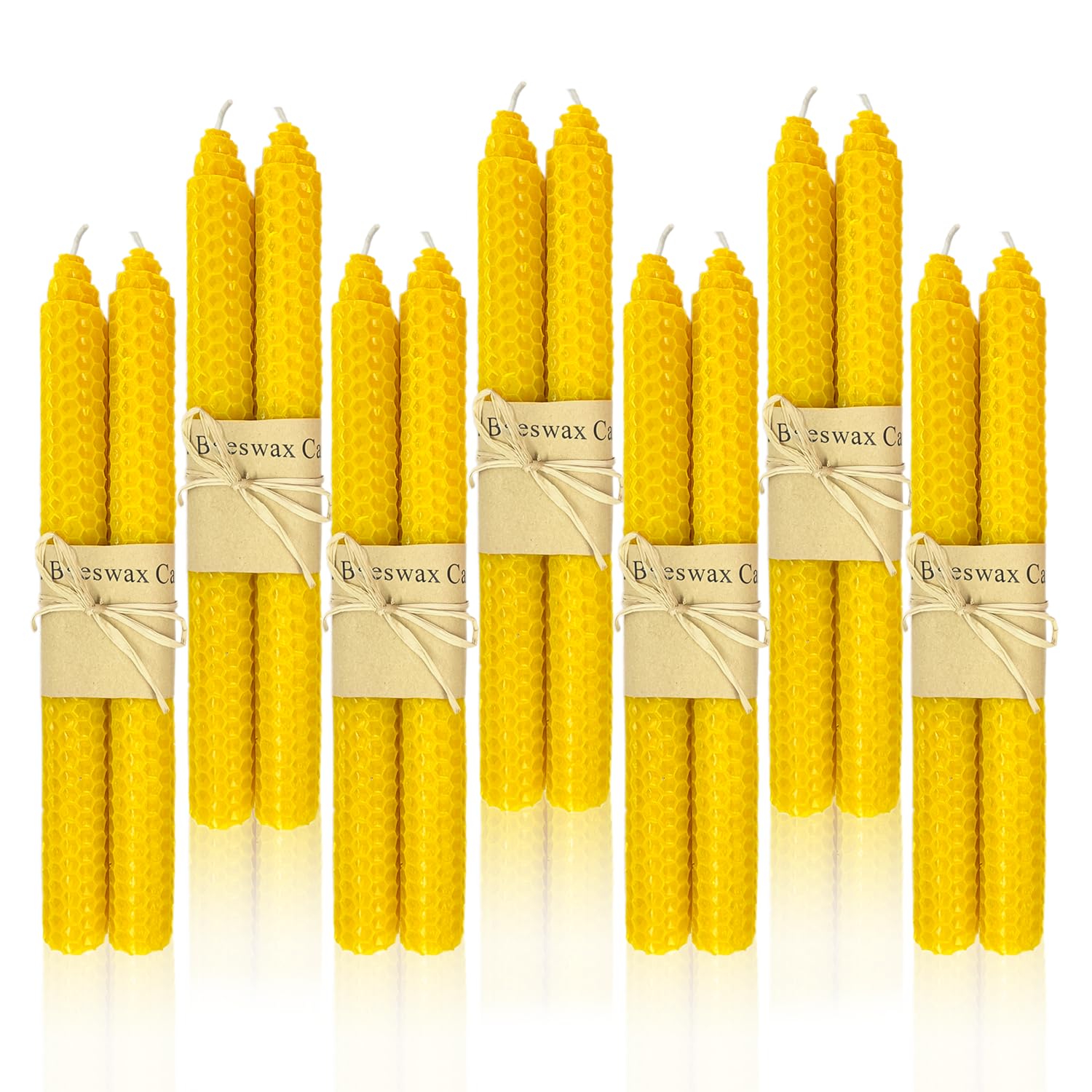 14 Pack Beeswax Taper Candles, Handrolled Bees Wax Candle for Home, Dripless & Unscented Candle Sticks, 9