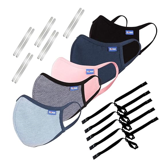 Genus Apparels Reusable Masks, G99 Swiss Technology 5 Layer Cotton Face Mask, Washable Face Mask with Detachable Nose Clip