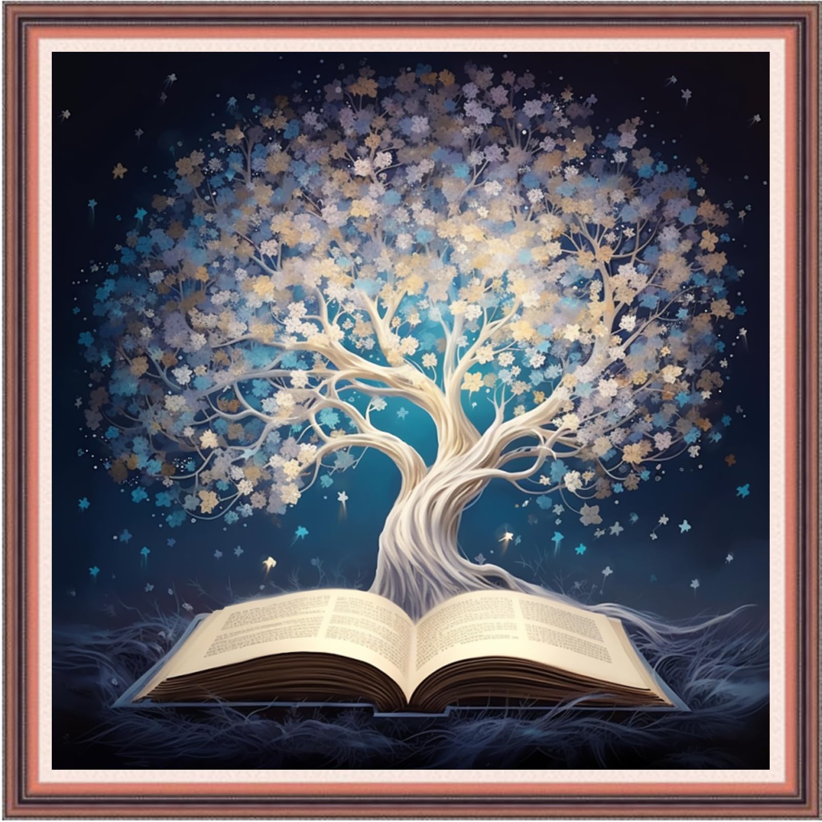 Joyhoor Cross Stitch Kits for Beginners Stamped Cross-Stitch Supplies Needlework preprint Embroidery Kits for Adults DIY Needlepoint Kits Embroidery Patterns 11CT-White Tree Book 18.x18 inch