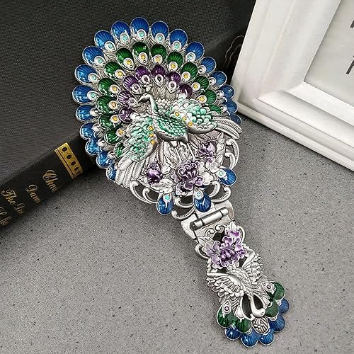 Miniatura 5 de Rayberro Espejo de mano vintage con juego de peine, espejo de mano vintage de pavo real en relieve de metal, espejo de maquillaje de belleza facial,