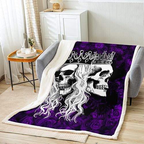 Miniatura 8 de Manfei Manta gótica de calavera gótica, manta de cama con diseño de calavera y flores para decoración de habitación de niños y niñas, manta temática