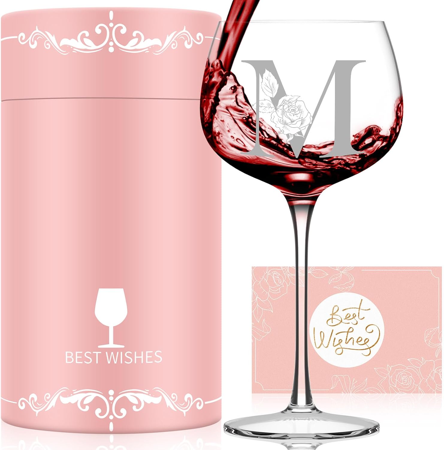Valentines Day Gifts for Her, Initial A-Z Wine Glass Customized Gift For Women, Personalized Galentines Mothers Day Christmas Birthday Gifts for Women Her Mom Best Friend Sister Wife Sister (M)
