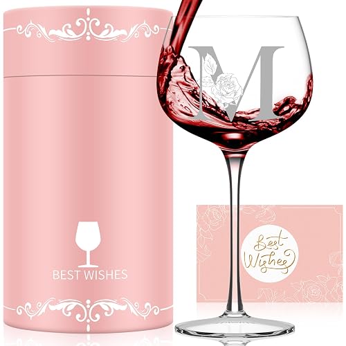 Personalized Gifts for Women Mom Friend, Initial A-Z Wine Glass