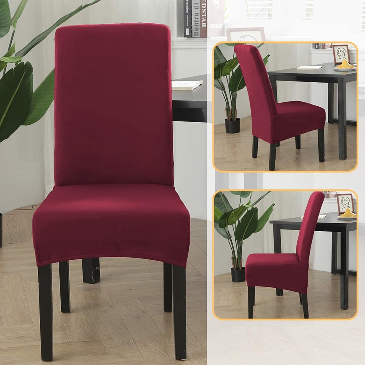 Stretch Large Dining Chair Covers, XL/Oversized Removable Washable Soft Spandex Dining Room Chair Cover Slipcovers for Kitchen Hotel Table Banquet Solid Color (2 Per Set, Burgundy Red)