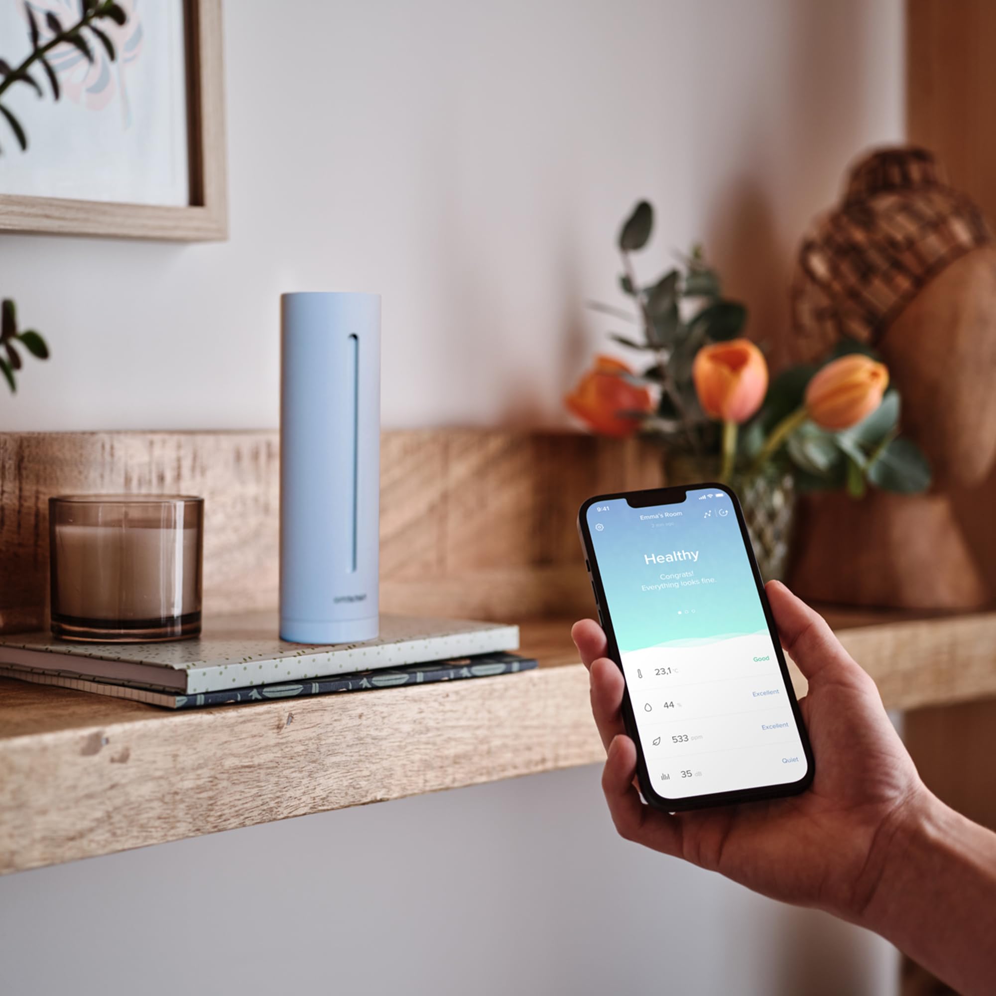Netatmo Smarter Raumluftsensor CO2-Sensor Temperatur Luftfeuchtigkeit Geräusch Weiß NHC-EC
