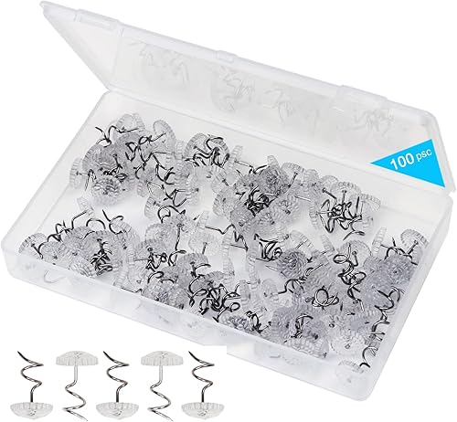 Miniatura 8 de Lesnow Alfileres para faldón de cama, alfileres de empuje en espiral, alfileres giratorios de cabeza transparente, 50 piezas (0.75 pulgadas),