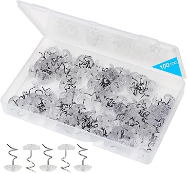 Bedskirt Pins,Spiral Push Pins,Clear Heads Twist Pins,100pcs0.75inch Upholstery Tacks, Headliner Pins for Slipcovers and Bedskirts 100PCS