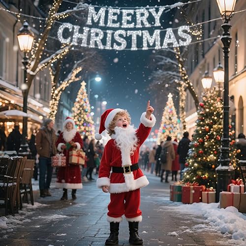 Miniatura 6 de Disfraz de Papá Noel para niños, 9 piezas, conjunto de traje de Papá Noel juvenil para Halloween, Navidad, vacaciones, fiesta de cosplay