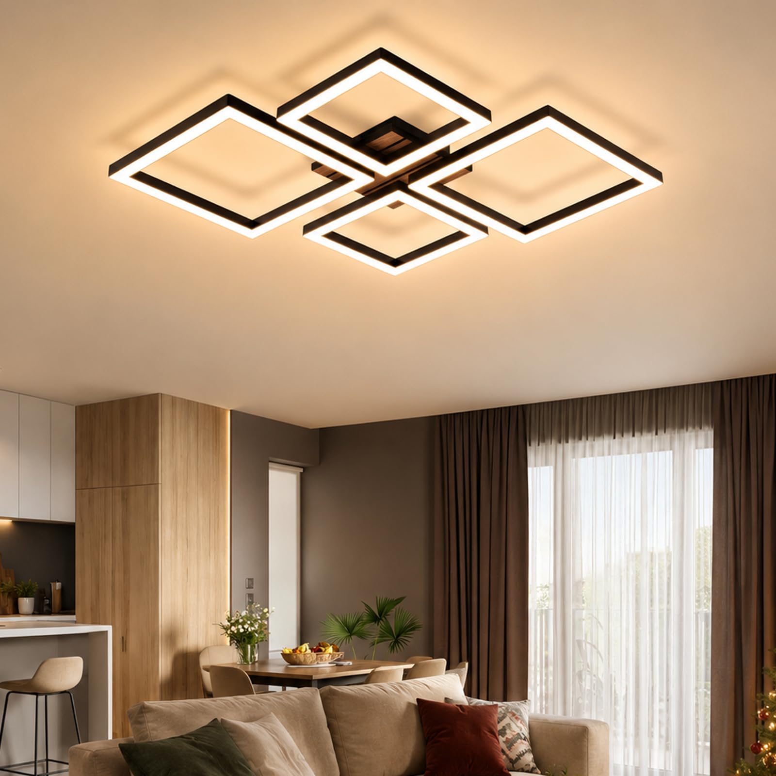 ZMH LED Deckenleuchte Wohnzimmer Deckenlampe 66CM Schwarz Wohnzimmerlampe | Modern Design Schlafzimmer 3000K Warmweiß Schlafzimmerlampe in Holzoptik Deckenbeleuchtung für Küche Esszimmer Arbeitszimmer