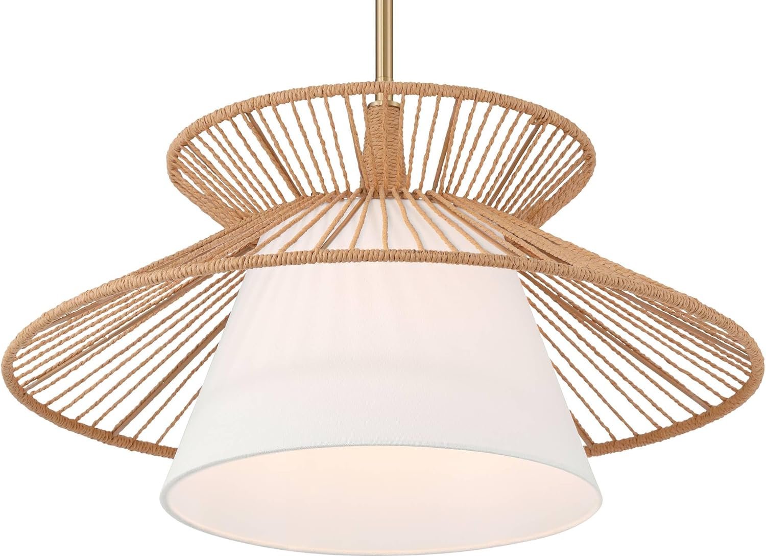 Possini Euro Design Aire 24" Mid Century Modern Natural Cottage Core Pendant Chandelier Ceiling Light Fixture Dining Room Over Table Kitchen Island Foyer Hanging Round White Gold Finish Rope Hallway