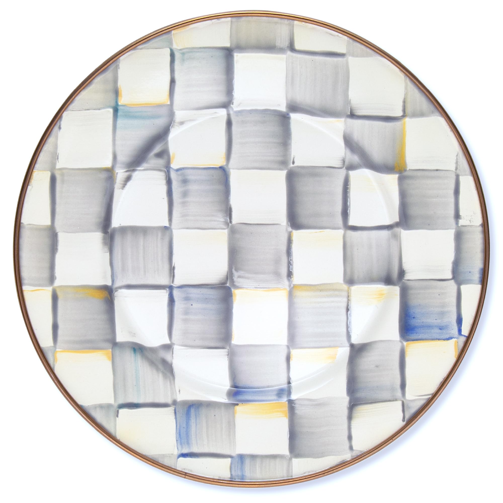 MACKENZIE-CHILDS Enamel Salad and Dessert Plate, Small Plate for a Dessert or Appetizer Dish, 8 Inches, Gray-and-White Sterling Check