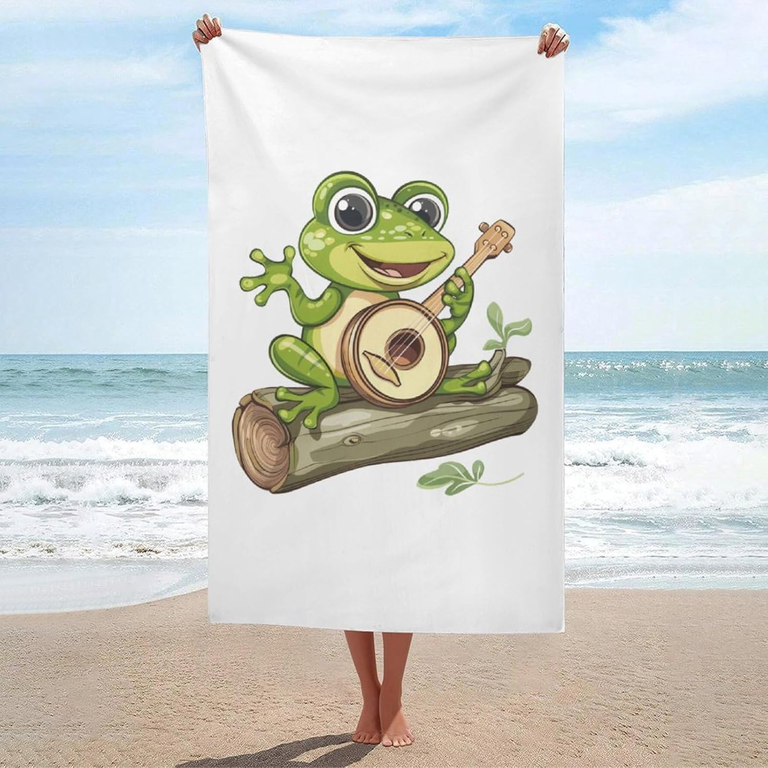 Frog Playing Banjo On Log Bath Towel Beach Towels Quick Dry Oversized Bath Blanket Highly Absorbent Towel for Women Men 160x80cm