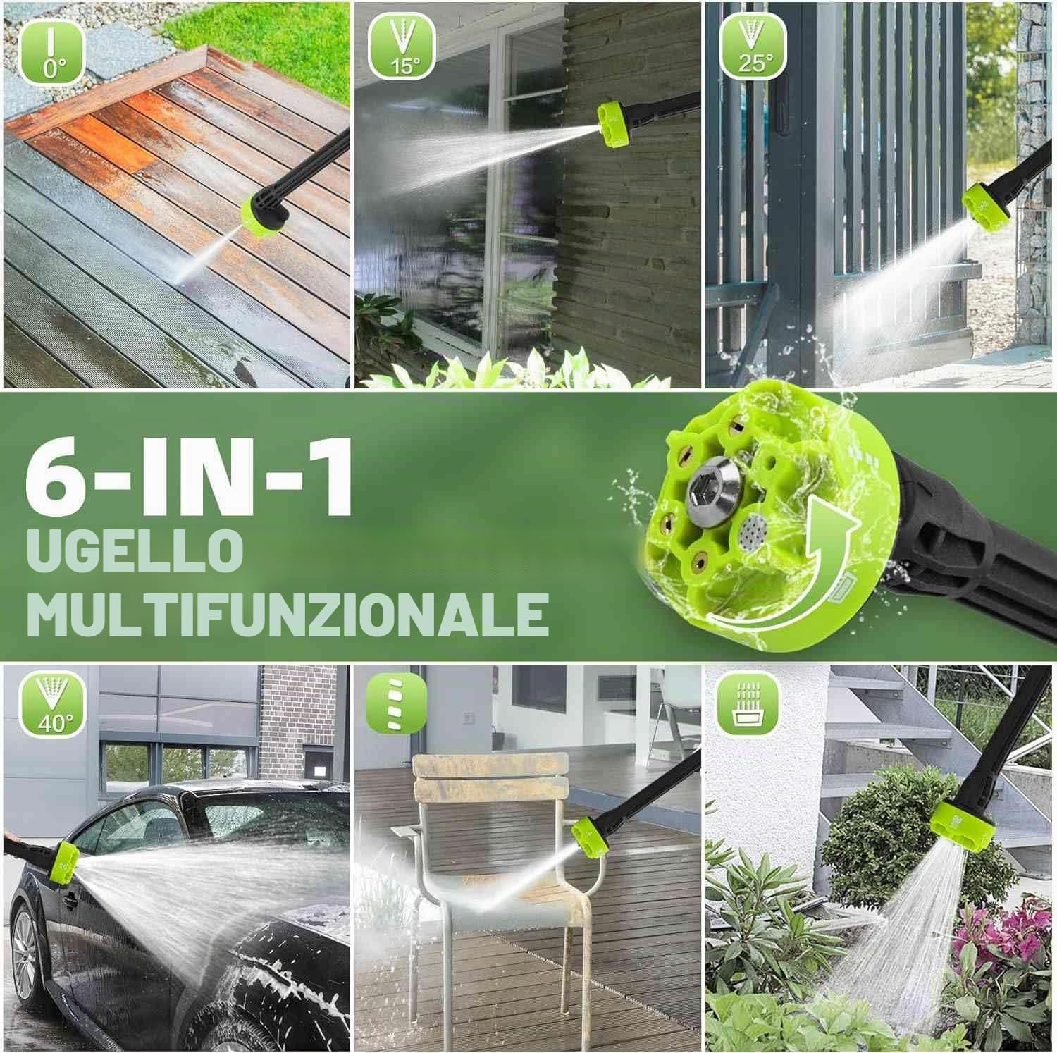 High Pressure Cleaner 980 PSI (120 Bar), Pulitore alta pressione, ugello multifunzione 6 in 1, idropulitrice senza fili, freccia lavaggio auto,idropulitrice a batteria alta pressione