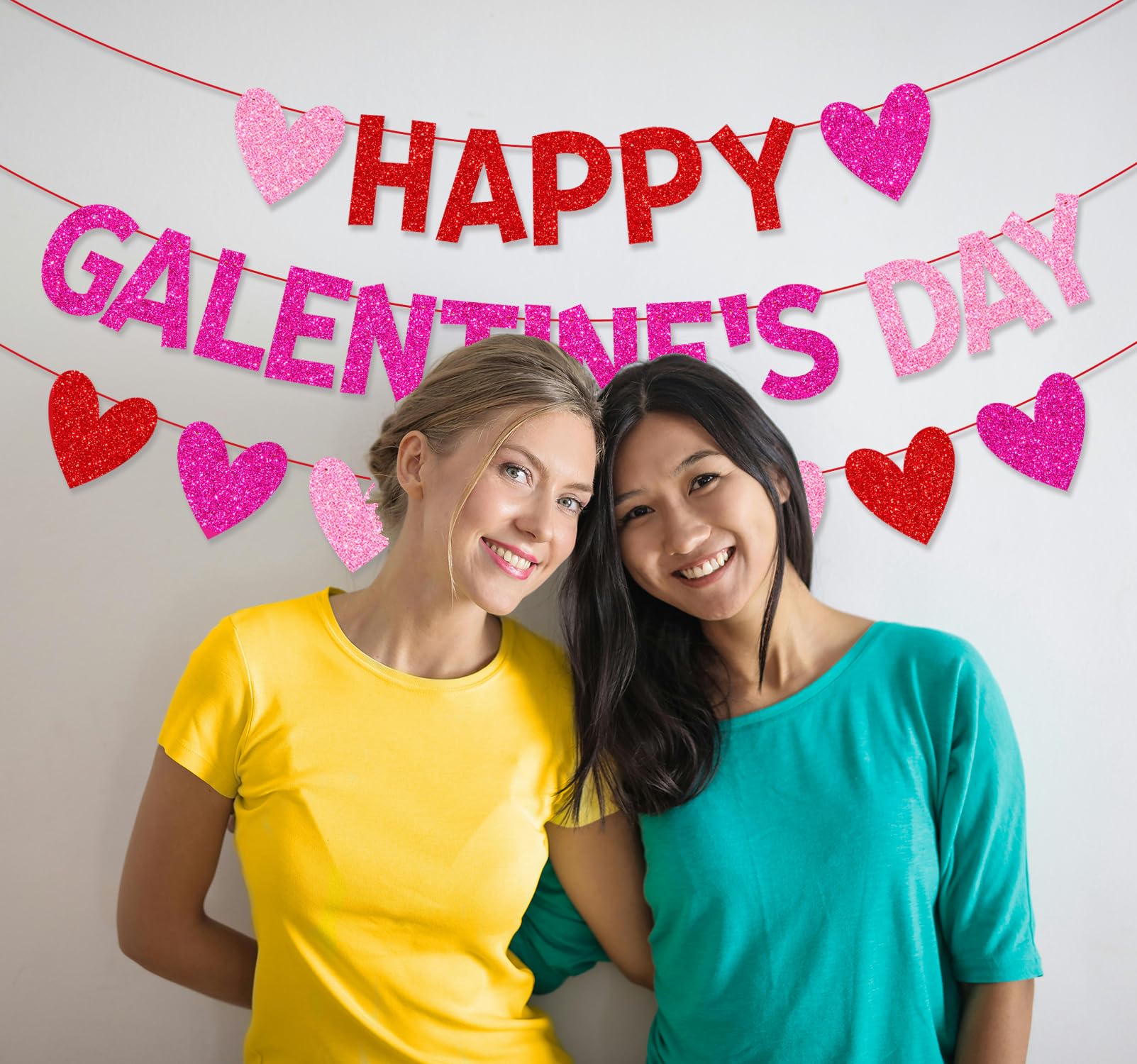 Arosche Galentines Day Banner – „Ovaries Before Brovaries“ – Glitzernd & Vormontiert – Mit Herz-Girlande