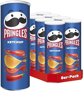 Pringles Ketchup (8 x 165 g) – der unwiderstehliche Snack-Klassiker in der praktischen Dose – knackige Chips mit Ketchup-Geschmack – Pop. Play. Eat.