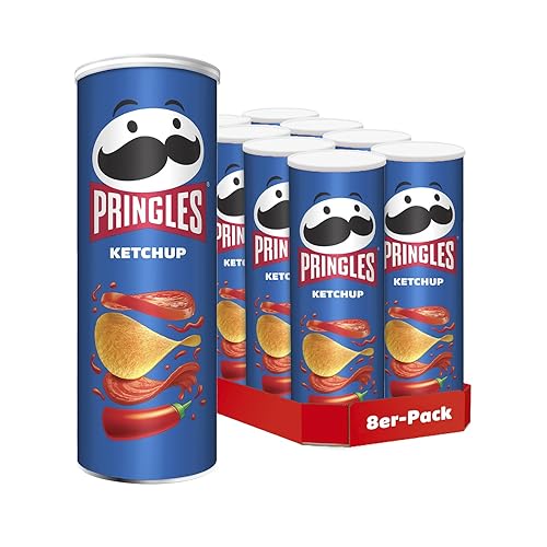 Pringles Ketchup (8 x 165 g) – der unwiderstehliche Snack-Klassiker in der praktischen Dose – knackige Chips mit Ketchup-Geschmack – Pop. Play. Eat. - 138.75 g (8er Pack)