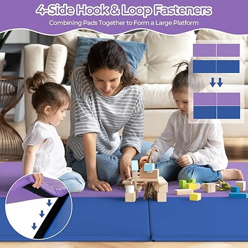 Miniatura 12 de Giantex Tapete de gimnasia de 6 x 2 x 1.6 pulgadas, panel plegable grueso para gimnasio, yoga, esterilla de ejercicio con cierres de velcro