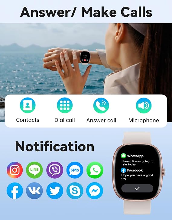 Smart Watches for Women Men, Answer/Make Calls Notifications, 1.85 Smartwatch Compatible with iPhone/Android Phones, Fitness Watch with Heart Rate/Sleep Monitor Pedometer for Walking Running (Gray)