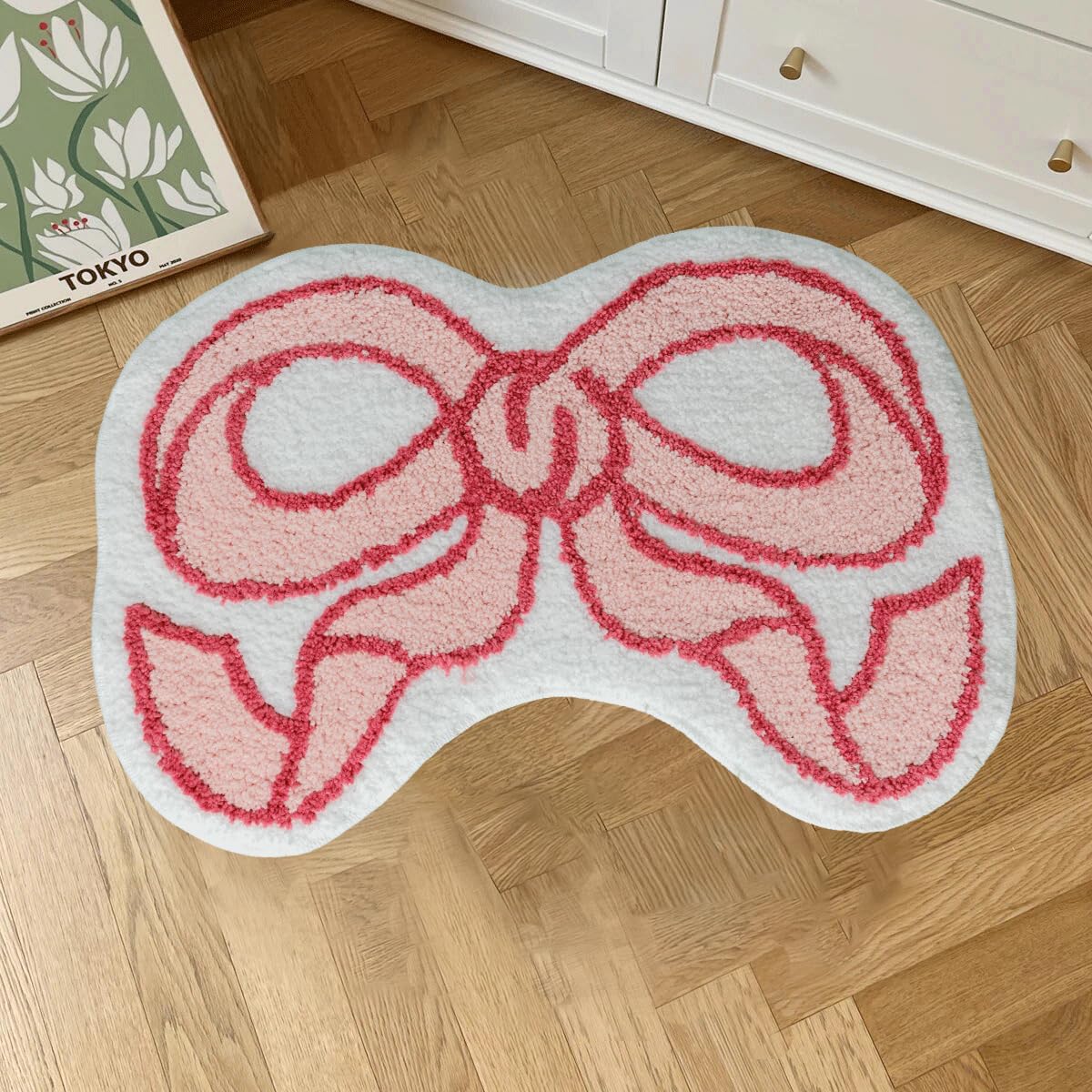 Urtlmaji Coquette Bow Rug Pink Bath Mat Bathroom Rugs, Non Slip Cute Bath Rugs Microfiber Plush Bow Decor, Small Preppy Room Decor Washable Absorbent