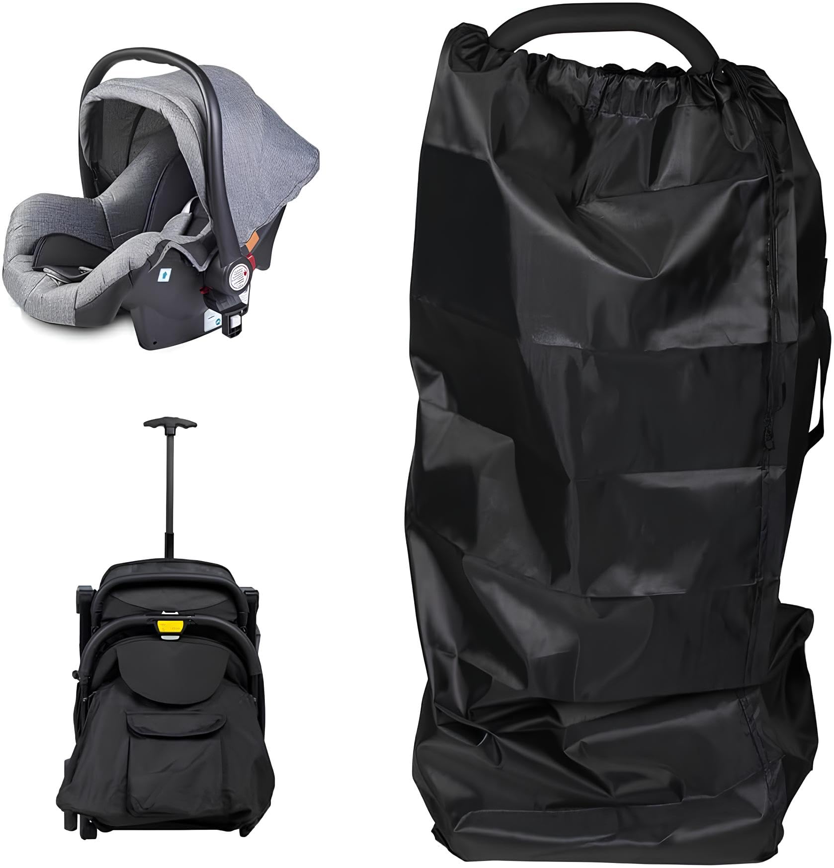 Housse Poussette Avion, Sac de Transport Pliable Imperméable en Tissu Oxford pour Poussette Parapluie et Landau Universelle Compact et Léger pour Voyage en Avion Voiture, 117 * 53 * 33cm Noir