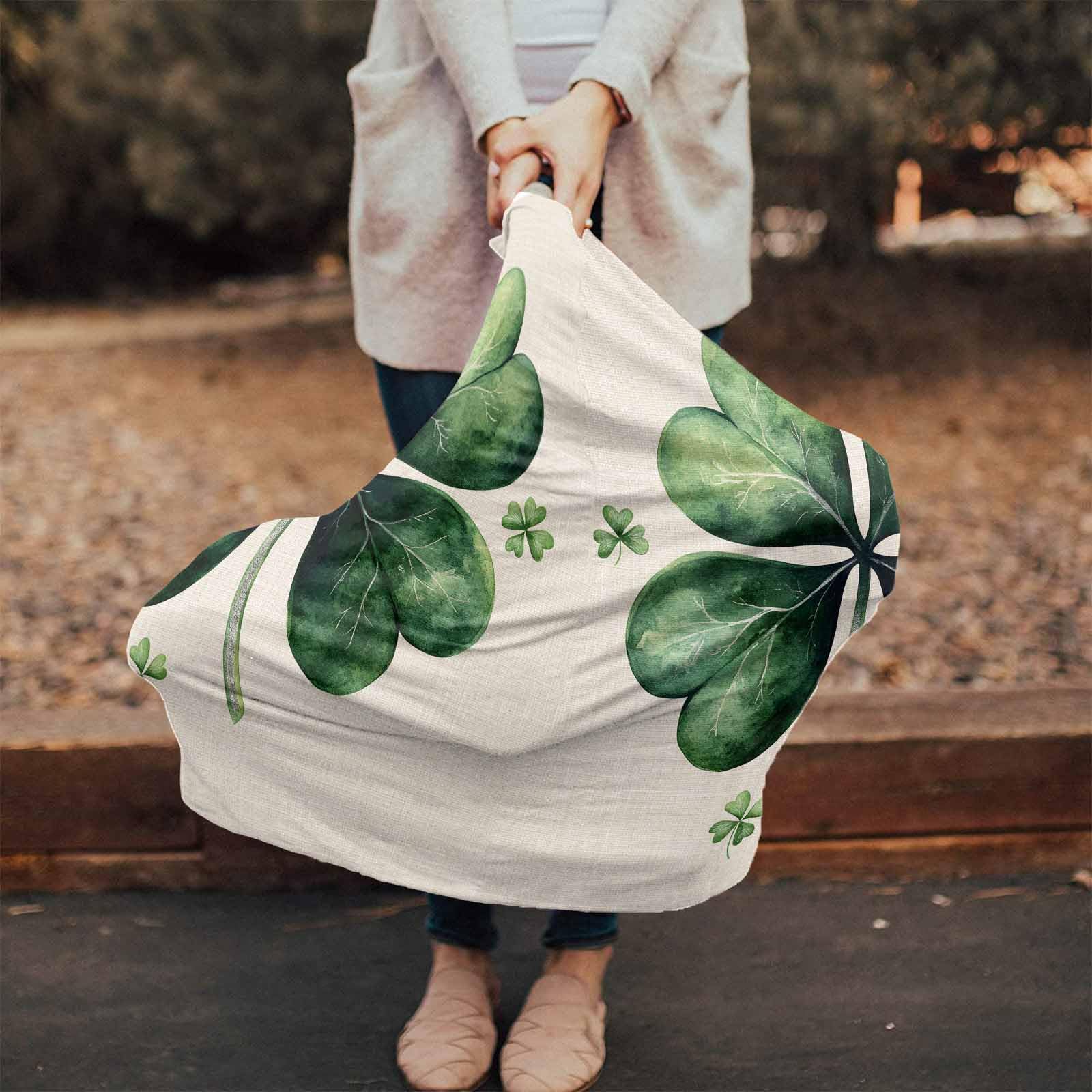 Nursing Cover for Breastfeeding Scarf, Green Four Leaf Shamrock St. Patrick's Day Beige Baby Car Covers Super Soft Multi Use for Canopy Shopping Cart Cover Blanket Stroller Cover