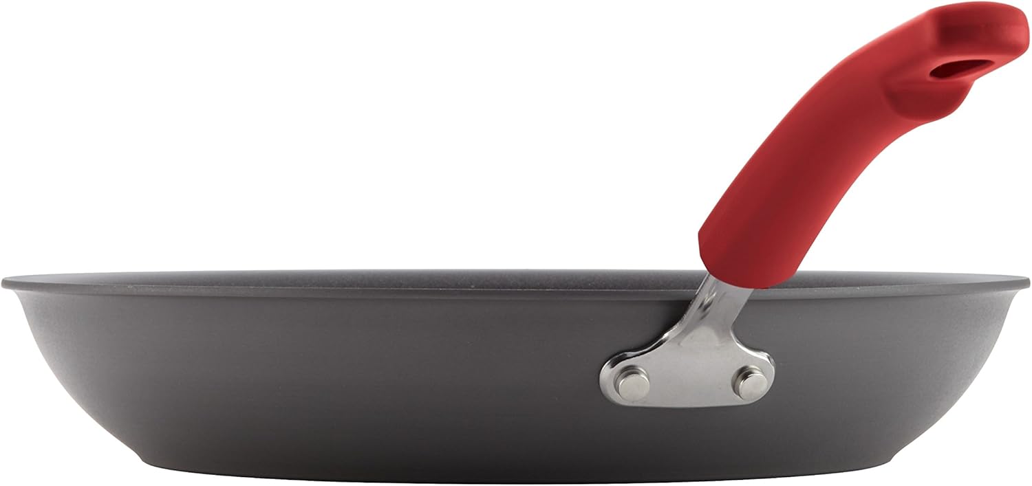 Rachael Ray - 87661 Rachael Ray Brights Hard Anodized Nonstick Cookware Pots and Pans Set, 12 Piece, Gray with Red Handles