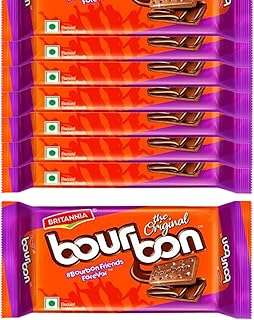 Britannia Bourbon the Original - Choco Creme Biscuits 3.52oz (100g) - Pack of 8 - Smooth Chocolate Cream Biscuits for Breakfast & Snacks - Topped with Sugar Crystals