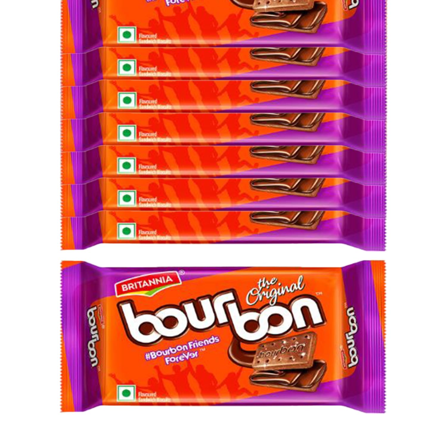 Britannia Bourbon the Original - Choco Creme Biscuits 3.52oz (100g) - Pack of 8 - Smooth Chocolate Cream Biscuits for Breakfast & Snacks - Topped with Sugar Crystals